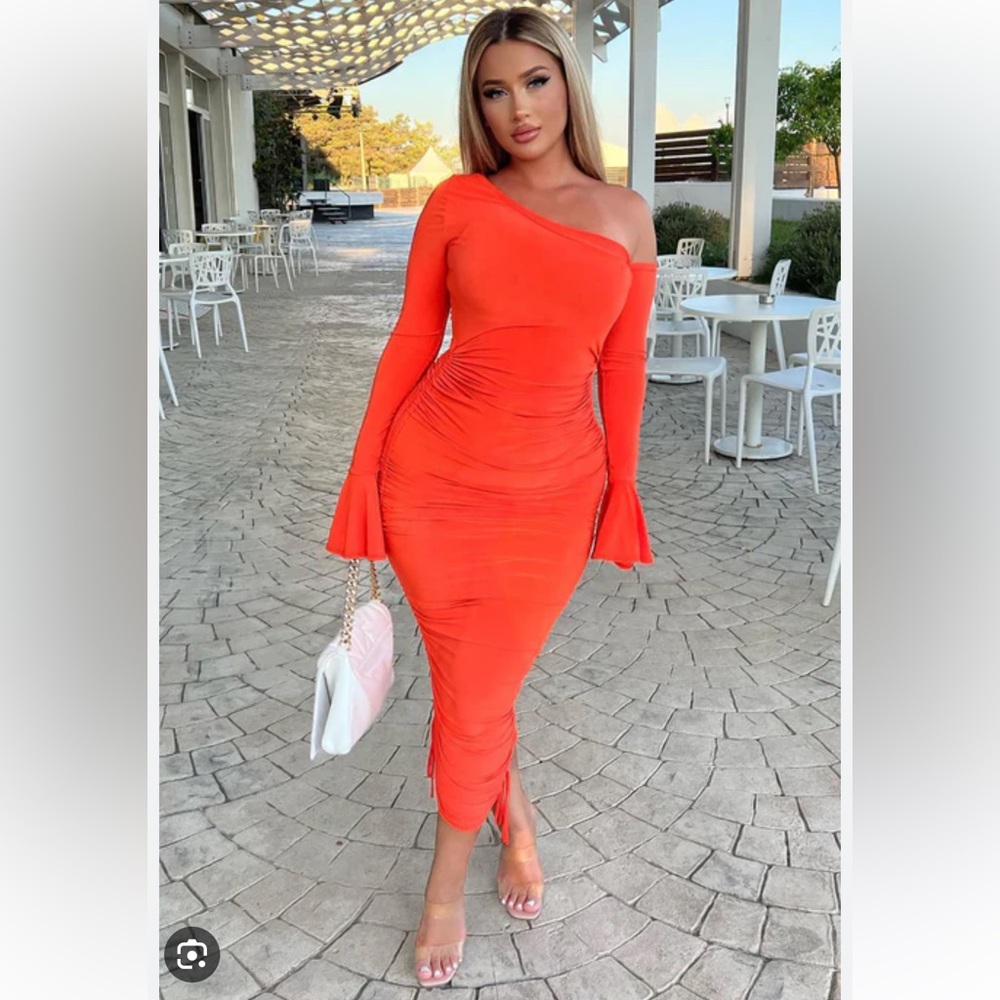 Fashion Nova Get it Right MIDI Dress in Neon Orange